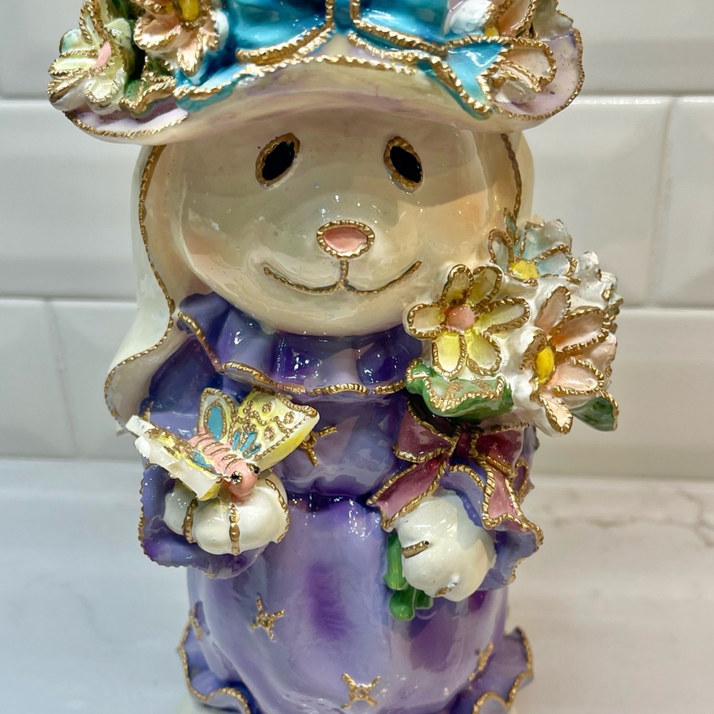 Margie’s Garden Rabbit Vase Ceramic Bunny Flower Hat Basket